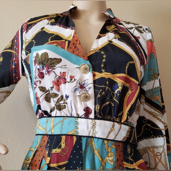 🧁ZARA floral Baroque chain patch work pleated dress- SZ: XS. NWOT - Picture 6 of 15